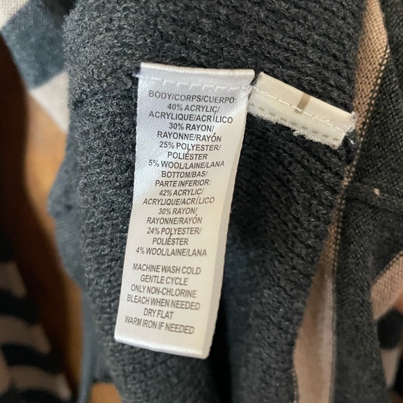 Ann Taylor Loft Open Striped Cardigan Ivory Grey Large - Picture 5 of 6